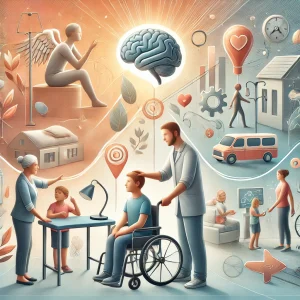 DALL·E 2025 01 27 07.10.54 A conceptual and modern illustration of occupational therapy in action. The image shows a professional therapist assisting a child with autism in a ca کاردرمانی یا فیزیوتراپی کدام بهتر است؟